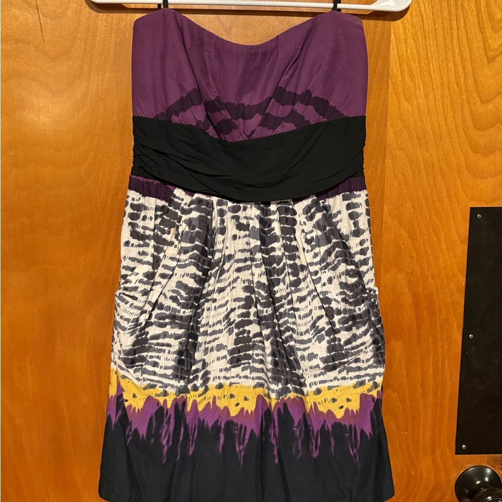 Mystic Strapless Dress in Purple, Black, and Yellow